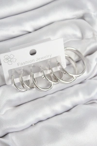 Pirinç Halka Model Gümüş Renk Kadın Set Küpe