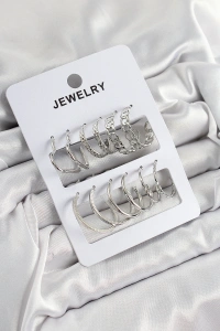 Pirinç Karışık Halka Model Gümüş Renk 6 Çift Kadın Küpe Set