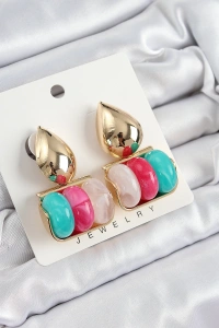 Pirinç Karışık Renk Vintage Model Kadın Küpe
