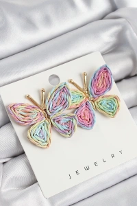 Pirinç Rainbow Kelebek Model Gold Renk Kadın Hasır Küpe