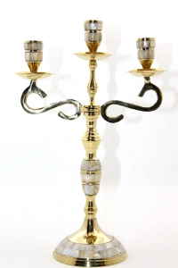 Pirinç Sedefli 3lü Şamdan Model 3