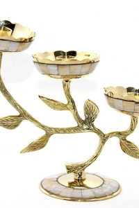 Pirinç Sedefli 3lü Şamdan Model 4