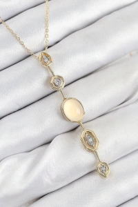 Pirinç Zincir Sarı Gold Renk Zirkon Taşlı Y Kolye