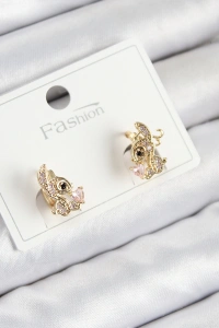 Pirinç Zirkon Taşlı Ceylan Model Gold Renk Çocuk Küpe