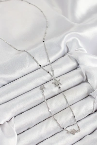 Pirinç Zirkon Taşlı Yıldız Model Gümüş Renk Y Kolye