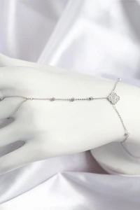 Pirinç Zirkon Taşlı Yonca Model Gümüş Renk Şahmeran