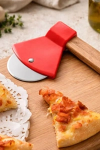Pizza Kesici - Balta Tasarımlı - Ahşap Saplı - Paslanmaz Çelik Bıçaklı