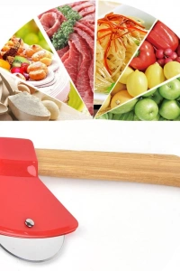 Pizza Kesici - Balta Tasarımlı - Ahşap Saplı - Paslanmaz Çelik Bıçaklı