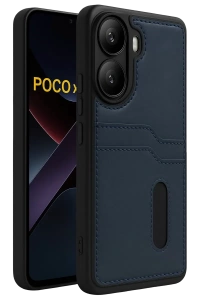 Poco X7 Pro Kılıf Sara Kartvizitli Deri Kılıf - Lacivert