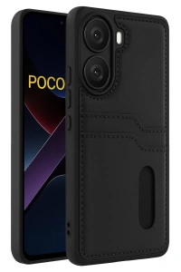 Poco X7 Pro Kılıf Sara Kartvizitli Deri Kılıf - Siyah