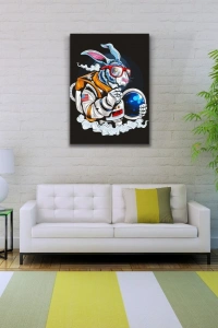 Pop Art Tarzı Astranot Tavşan Kanvas Tablo 50 x 70