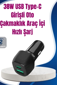 Power Delivery Destekli 38W Araç Tipi Hızlı Şarj Cihazı