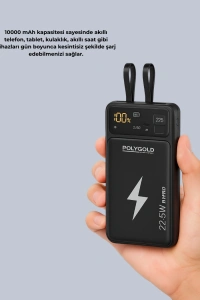 Powerbank Hızlı Şarj 10000 mAh Dahili Kablo