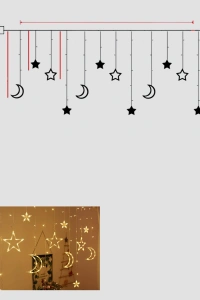 Prizli Perde LED Işık Yıldız ve Ay Figürlü Romantik Aydınlatma