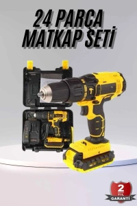 Profesyonel Çift Bataryalı Akülü Vidalama Şarjlı Matkap 24 Parça