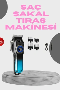 Profesyonel Saç Kesme Makinesi – 2000 mAh Şarjlı, LCD Ekranlı