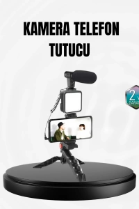 Profesyonel Vlog Çekim Kiti LED Işıklı Tripod Mikrofonlu Telefon Seti