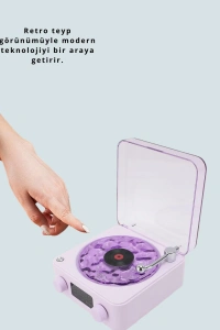 Projektörlü Gece Lambalı Retro Hoparlör – Taşınabilir Bluetooth Speaker