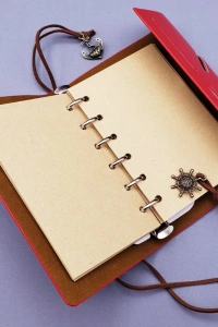 Pusula Tasarımlı Deri Defter - Değiştirilebilir Sayfalı - Vintage Ajanda