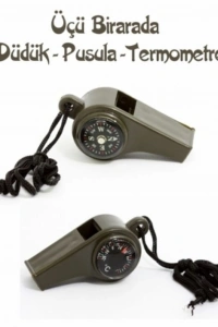 Pusulalı Termometreli Düdük - Survival Askılı Düdük