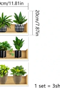 Raflı Bitki Tasarımlı Yapışkanlı Sticker 20*30 cm 3lü Set