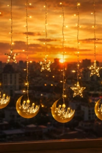 Ramazan Temalı LED Işık Hilal ve Yıldız Figürlü Dekor Lambası
