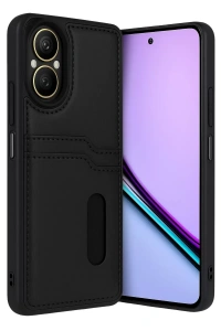 Realme 12 Lite Kılıf Sara Kartvizitli Deri Kılıf - Siyah