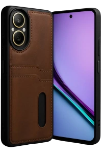 Realme 12 Lite Kılıf Sara Kartvizitli Deri Kılıf - Taba