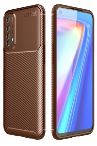 Realme 7 Kılıf Auto Focus Karbon Kapak - Kahverengi