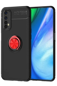 Realme 7 Kılıf Range Yüzüklü Silikon - Siyah-Kırmızı