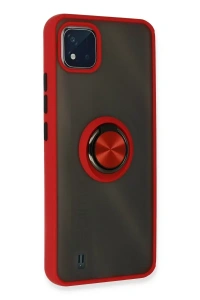 Realme C11 2021 Kılıf Montreal Yüzüklü Silikon Kapak - Kırmızı
