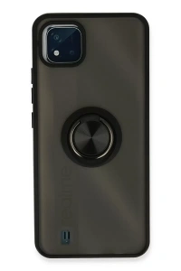 Realme C11 2021 Kılıf Montreal Yüzüklü Silikon Kapak - Siyah