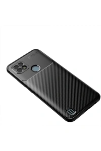 Realme C21 Kılıf Auto Focus Karbon Kapak - Siyah