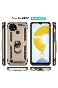 Realme C21 Kılıf Sofya Yüzüklü Silikon Kapak - Gold