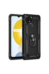 Realme C21 Kılıf Sofya Yüzüklü Silikon Kapak - Siyah