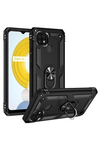 Realme C21 Kılıf Sofya Yüzüklü Silikon Kapak - Siyah