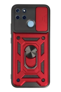 Realme C25Y Kılıf Pars Lens Yüzüklü Silikon - Kırmızı
