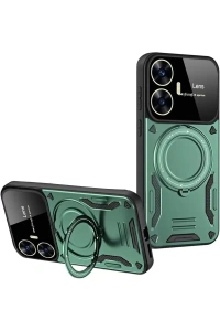 Realme C55 Kılıf Joy Lens Standlı Kapak - Koyu Yeşil