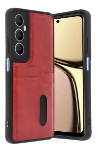 Realme C65 Sara Kartvizitli Deri Kılıf - Kırmızı