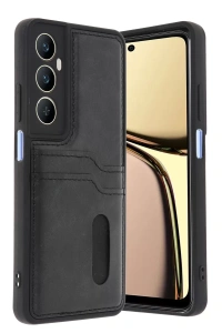 Realme C65 Sara Kartvizitli Deri Kılıf - Siyah