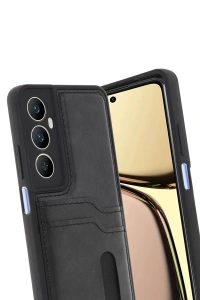 Realme C65 Sara Kartvizitli Deri Kılıf - Siyah