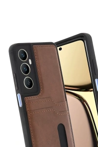 Realme C65 Sara Kartvizitli Deri Kılıf - Taba