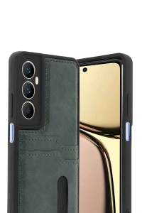 Realme C65 Sara Kartvizitli Deri Kılıf - Yeşil