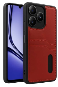 Realme Note 50 4G Kılıf Sara Kartvizitli Deri Kılıf - Kırmızı