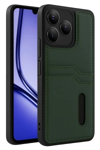 Realme Note 50 4G Kılıf Sara Kartvizitli Deri Kılıf - Koyu Yeşil