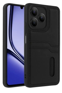 Realme Note 50 4G Kılıf Sara Kartvizitli Deri Kılıf - Siyah