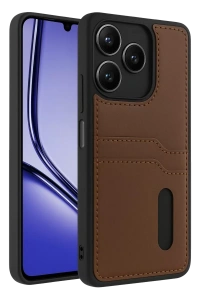 Realme Note 50 4G Kılıf Sara Kartvizitli Deri Kılıf - Taba