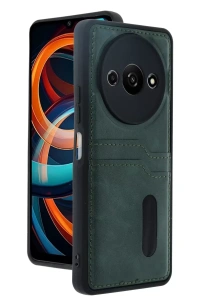 Redmi A3 4G Kılıf Sara Kartvizitli Deri Kılıf - Koyu Yeşil