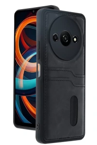 Redmi A3 4G Kılıf Sara Kartvizitli Deri Kılıf - Siyah