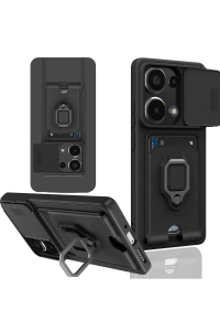 Redmi Note 13 Pro 4G Kılıf Zuma Kartvizitli Yüzüklü Silikon - Siyah
